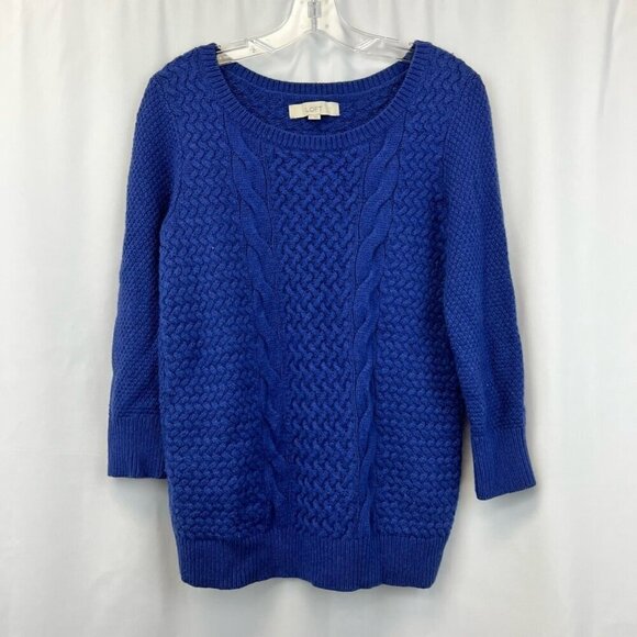 Loft Womens Pullover Sweater Blue Long Sleeve Scoop Neck Cable Knit Textured M - Picture 1 of 11